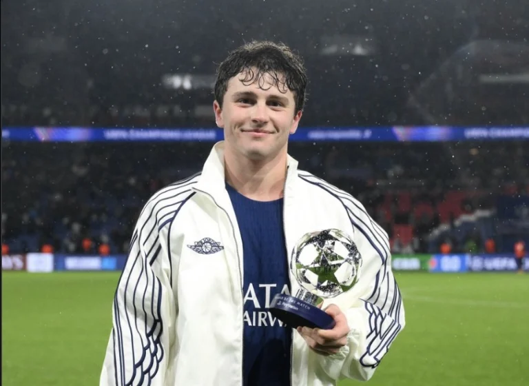 Khvicha Kvaratskhelia Stands Tall with the Champions League Trophy in a Scene That Says Everything
